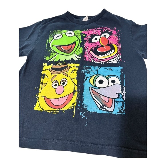 Spectra Apparel Muppets Graphic Tee Kids Size 7 Kermit Animal Fozzie Gonzo Black - Picture 2 of 6